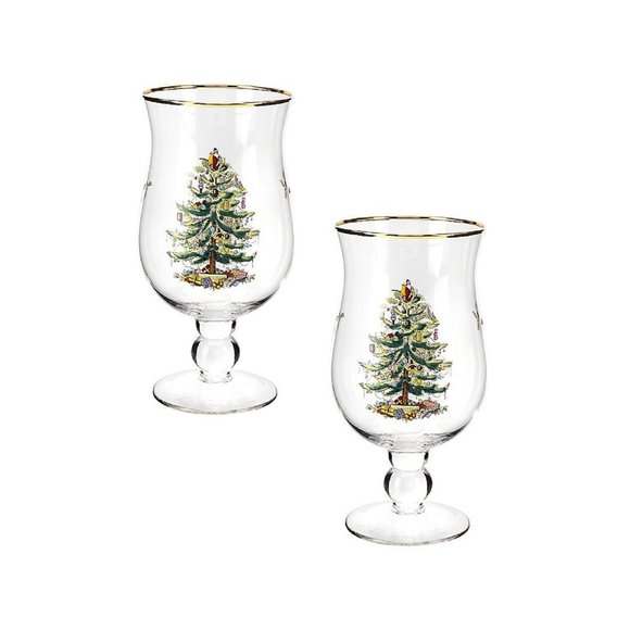 2 brand new Spode Christmas Tree 17.5 ounce TULIP Glasses ... 7.5 inches tall - Picture 1 of 3